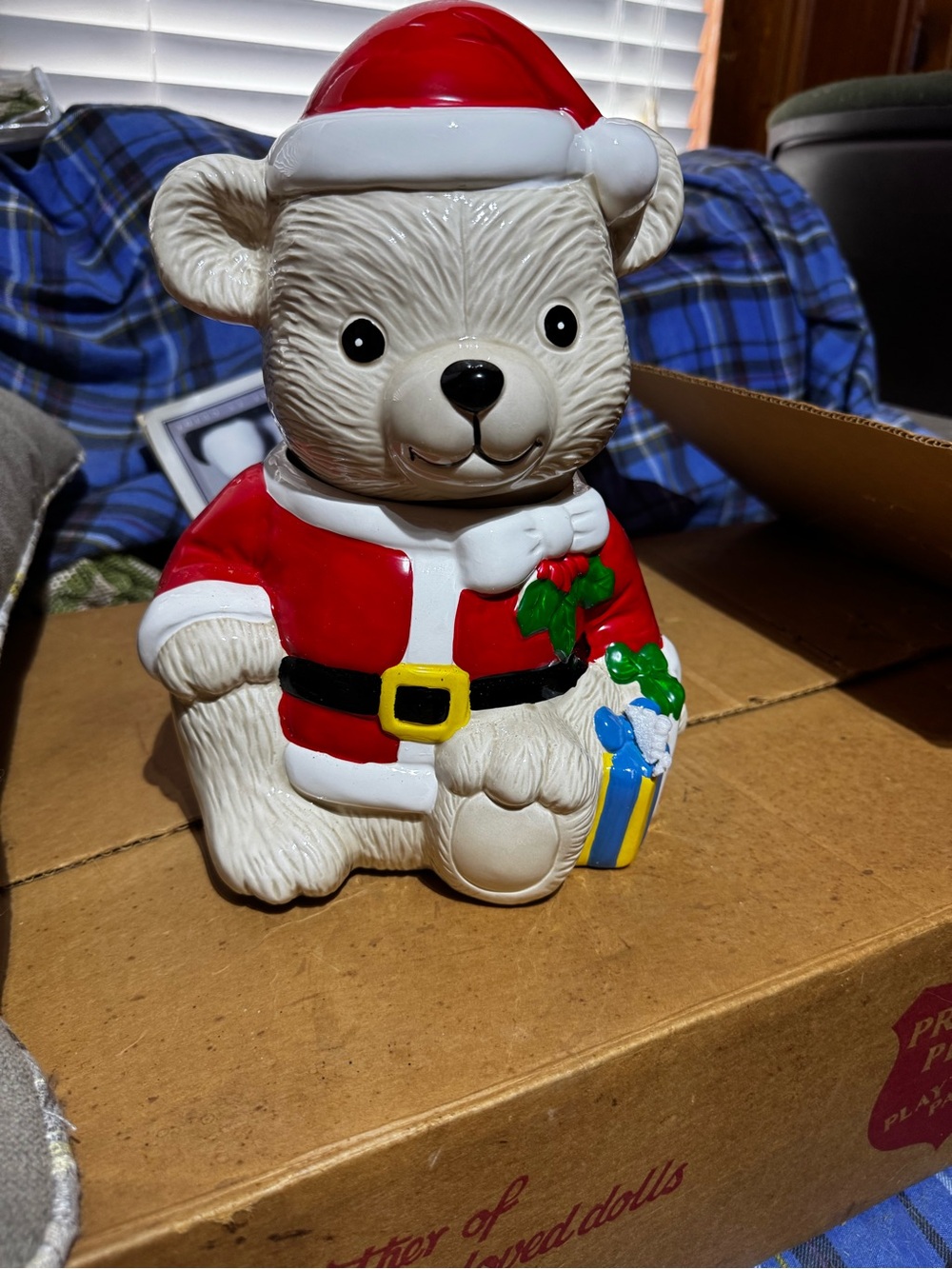 Holiday Bear Cookie Jar in Red and White - Festive Home Accent